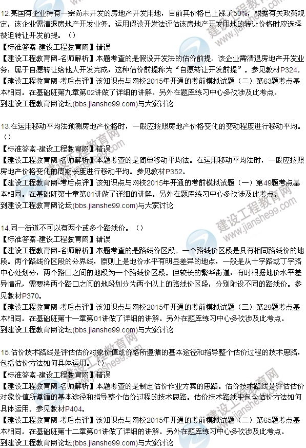 2015房地產估價師《理論與方法》試題及答案(判斷8-15題)