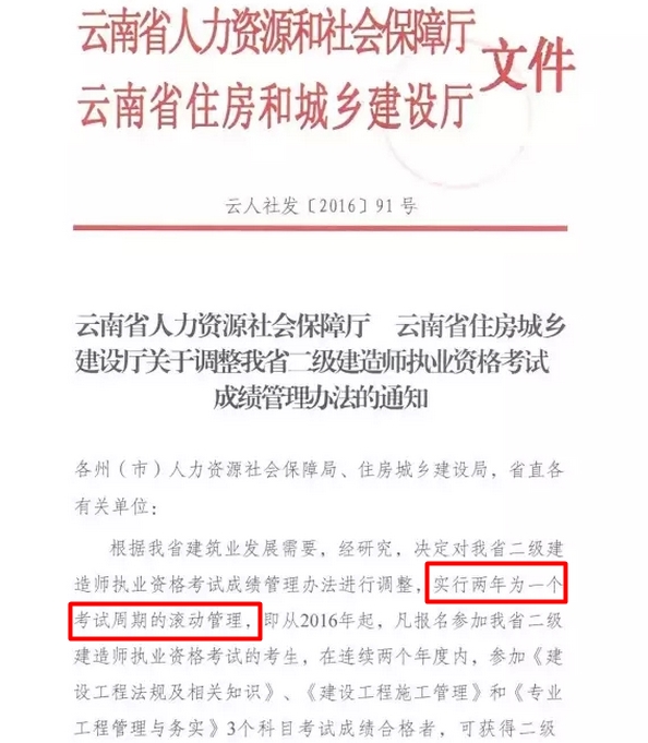 云南省二級(jí)建造師執(zhí)業(yè)資格考試成績管理辦法的通知