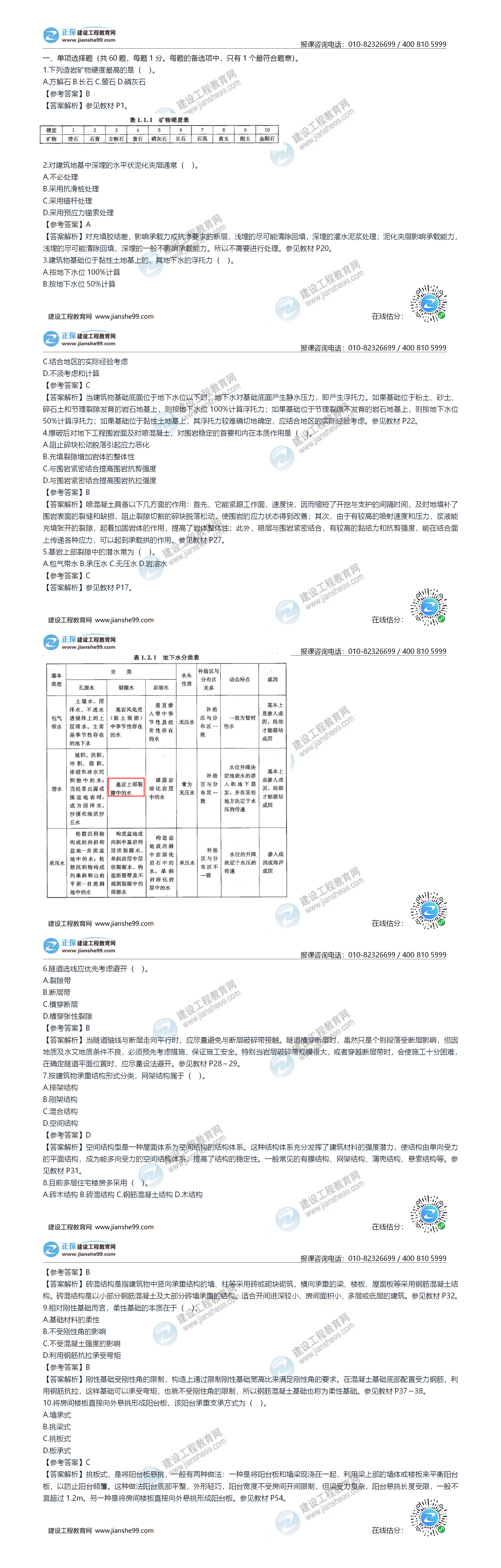2020年《建設(shè)工程土建計(jì)量》試題答案及解析1-10