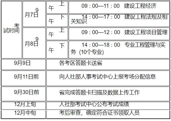 一級建造師考試時間江蘇
