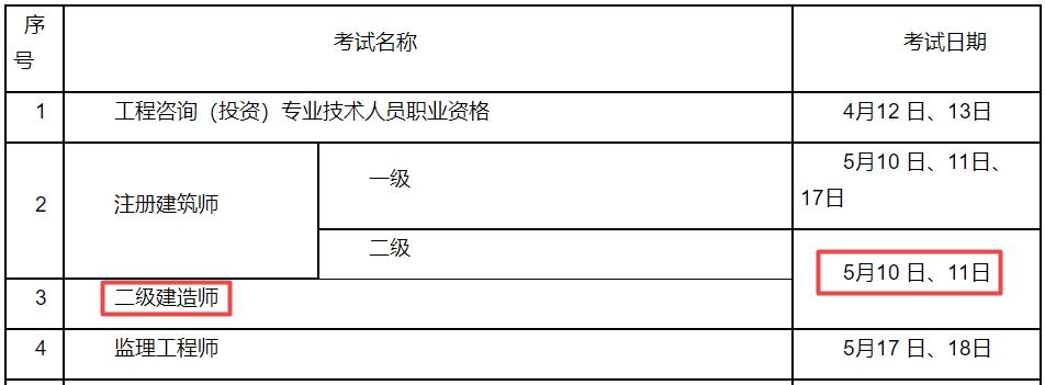2025年江蘇二級(jí)建造師考試時(shí)間5月10日、11日